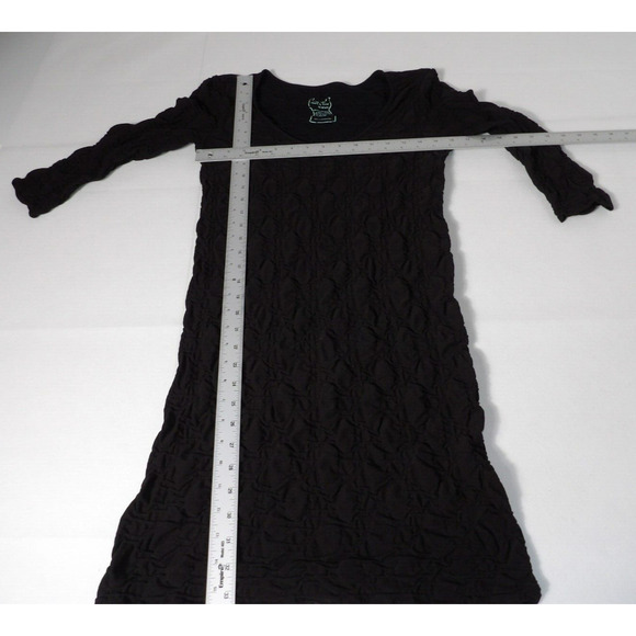 Tees By Tina One Size OSFA Dress Black Crinkle Textured Knee Length Modest Scoop - Picture 7 of 12